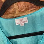 Anokhi Aqua Blue Silk 3/4 Sleeve Quarter Zip Tunic Blouse Women's Size Small Photo 4