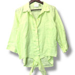Chico's  Linen Top No-Iron Linen Button Down Green Sz‎ L Dopamine Resort Vacation Photo 0