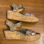 Stuart Weitzman  Playdate 7.5 Crackled Sliver Wedge Sandals Photo 3