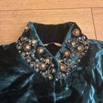 Soft Surroundings  Teal Green Velvet One Button Embellished Blazer Size M Photo 2