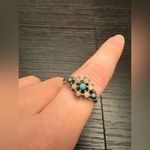 Vintage AVON Turquoise Bead and Seed Pearl Ring Silver Teal Blue Costume Jewelry Photo 3