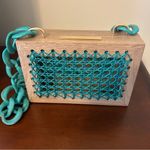 Maxi Rose Natural Acqua Wooden Mini Bag with Teal Acrylic Chain Blue Photo 4