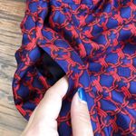 Elizabeth McKay • Scotland wrap dress ruffle silk red & navy blue chain link Size 6 Photo 7
