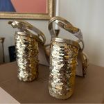 Steve Madden Lessa Platform Heels Gold Sequins Ankle Strap Holiday NEW Size 7.5 Photo 4