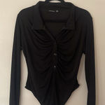 Boohoo  Black Long Sleeve Ruched Bodysuit Size 16 Photo 0