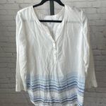 J.Jill White and Blue Striped Linen Tunic Size Large Petite Photo 3