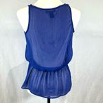 Isabella Rodriguez cobalt blue button front semi sheer peplum top size small Photo 2