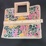 Antik Kraft  Boho Floral Patterned Jute Handbag with Wooden Handle Photo 5