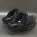 UGG  Disquette Black Suede Leather Plush Sheepskin Platform Slippers Size 8 Photo 3