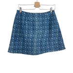 Manoush Mini Skirt Chambray Denim Embroidered Floral Zip Blue Size 42 US 8‎ Photo 4