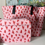 Tommy Bahama Pink Red Hearts Reversible Faux Leather Tote & Clutch Set OS Photo 0