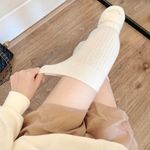 Beige Cozy Ribbed Thigh High Socks Photo 2