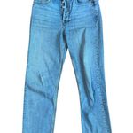 RE/DONE Stove Pipe Cropped Jeans Light Wash Raw Hem Size 26 Mid 90s Button Fly Photo 2