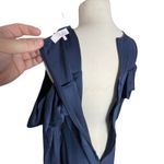 Parker Women’s Silk Navy Asymmetrical Ruffle Long Sleeve Midi Dress Photo 4