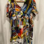 AQRL abstract art roll sleeve Basquiat ruffle mini linen blend breezy boutique Red Photo 8