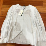 Fendi Size 46 Women Poplin Top Heron Blue Flowers 1450 Retail Brand New Photo 0