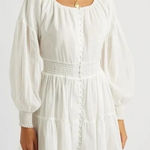 Alice + Olivia  Kiara Smocked Long Sleeve Dress White Mini Dress Size 6 bridal Photo 0