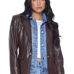 New Blue Revival Helen Blazer – Chocolate Unreal Leather sz Medium Brown Photo 4
