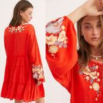 Free People Orange Red Embroidered Boho Floral Spell On You Mini Dress XS Photo 6