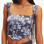 Urban Outfitters Out From Under About Time Printed Satin Corset Top NWT Size S - Black Multi Photo 1