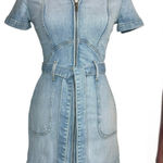 Alice + Olivia  Jeans Blue Denim Mini Dress Size 2 Zipper‎ Front Pockets Belted Photo 0