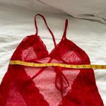 Vintage sheer Red lace maxi dress with high side slits and open back Size small Photo 4