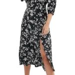 New Look ASOS Black Microfloral Daisy Midi Dress with Slit 3/4 Sleeves NWT sz 14 Photo 0