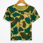 Three Dots  Green Leaf Print T-Shirt Women’s Small Short Sleeve 100% Cotton Camo Photo 1