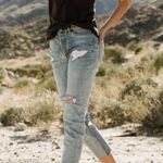 Free People Lacey Stilt Distressed Denim Lace Trim Jeans Light Blue Size 28 Photo 2