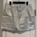 Old Navy NWT  Size 6 Silver Shine Metallic Zip Stretch Denim A Line Mini Skirt Photo 0