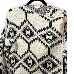 POL Aztec Print Open Front Popcorn Knit Cardigan Sweater Black Cream Medium Photo 9