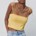 ZARA  Crop Top Womens Medium Yellow White Polka Dot Smocked Tie Strap Summer Cute Photo 1