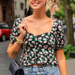 ZARA ✨  Floral Print Button Front Puff Sleeves Ruffle Peplum Crop Top ✨ Photo 0