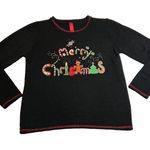 Women's Merry Christmas Crewneck Pullover Knit Sweater Size Medium Holidays Black Photo 0