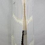Indigo Thread Co Vest XS Blue White Striped Duster Crochet Fringe Open Front Photo 0