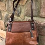 Stone Mountain Brown Leather Satchel with Crocodile Pattern and Silver Accents Photo 3