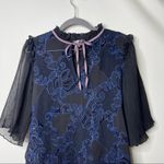 Suncoo Serie Black and Blue short sleeve floral lace blouse sz 2 T Photo 2