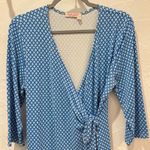 Fresh Produce  Blue Geometric Print Jersey Wrap Dress USA Made Sz Large Photo 1