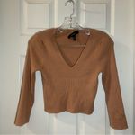 Forever 21 Brown/Tan Ribbed Knit V Neck 3/4 Sleeve Cropped Top size 0X Photo 0