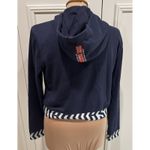 Adidas Three Stripe Life Hoodie Navy Cropped Sweatshirt Pullover Preppy Sporty Photo 4