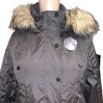Madden Girl Womens Coat Jacket Parka Long Hooded Faux Fur Trim Green Small Photo 2