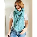 Womens Knitted Scarf Handmade Eyelash Fuzzy Fabric Super Soft in Aqua Blue Photo 6