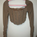Tic Toc Elegant Tan Ruched Crop Top Photo 0