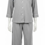 Ralph Lauren Lauren  Women Pajama Set Gray Pinstripe Crop Pants Top XL Loungewear Photo 0