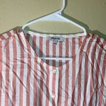 Madewell  Button Babydoll Ruffle Pink & White Striped Blouse Women Size Large Photo 2