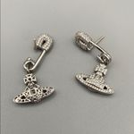 Vivienne Westwood  Silver Tone Safety Pin Earrings w Drop Orb. Crystal encrusted Photo 2
