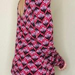 Bisou Bisou Retro 70’s Pink & Black Geometric Printed Key Hole Blouse Photo 5
