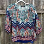 Renee C Paisley Multicolor Bohemian Top XL Blue Photo 1