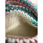 NEW Handmade Knit Slippers Pom Pom Striped Pink Green White Cozy House Shoes 9" Size 7 Photo 3