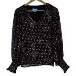 CeCe  Black Floral Metallic Blouse Long Sleeve V Neck Women's M Photo 0